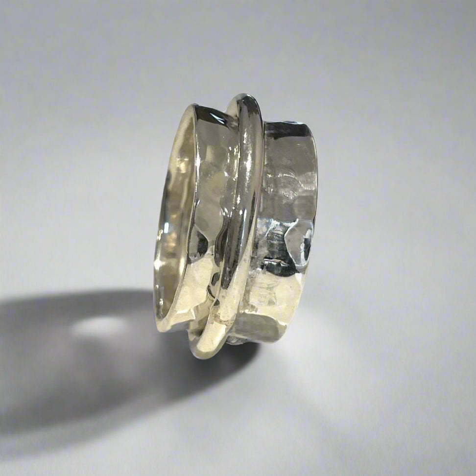 Statement Hammered Spinner Ring in Sterling Silver - Milina London