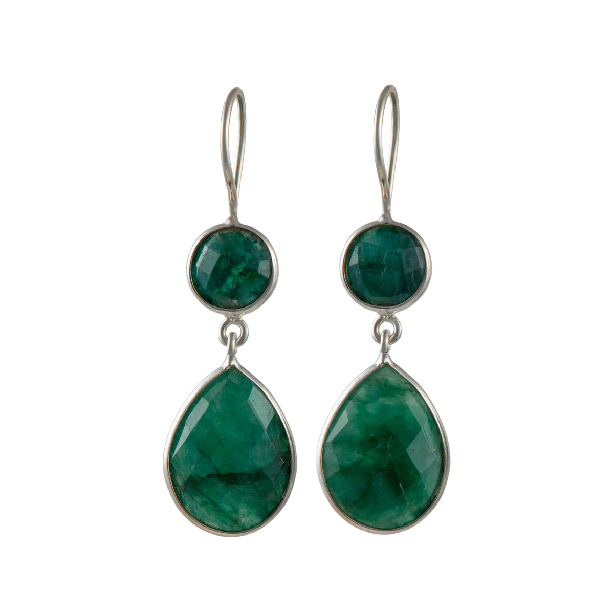 Green Silimanite Gemstone Two Stone Earrings in Sterling Silver - Teardrop