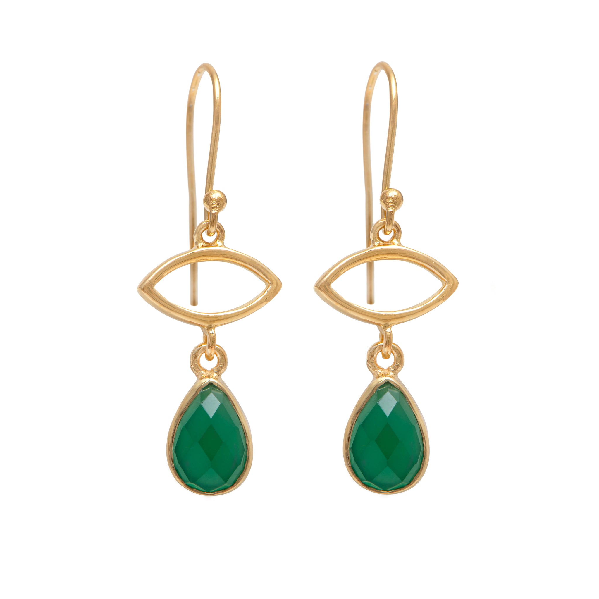 Gold Plated Drop Earrings with Green Onyx Gemstone – Milina London